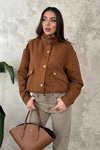 Camel Stand-Up Collar Short Jacket