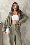 Khaki Striped Two-Piece Set