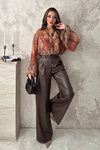 Brown Leather Snap Button Trousers