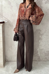 Brown Leather Snap Button Trousers