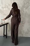 Brown Button Detail Shirt And Ribbed Trousers