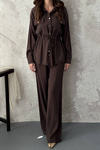 Brown Button Detail Shirt And Ribbed Trousers
