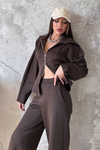 Brown Zip-Up Two-Piece Set