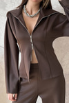 Brown Zip-Up Two-Piece Set
