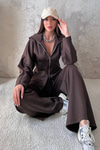 Brown Zip-Up Two-Piece Set