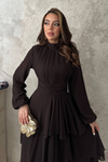 Brown Layered Dress with Waist Detail