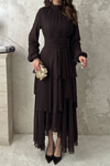 Brown Layered Dress with Waist Detail