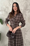 Brown Pleated Plaid Dress