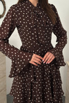 Kahverengi Puantiyeli Kat Kat Elbise