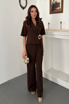Brown Single Buckle Jacket And Trousers Set