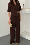 Brown Single Buckle Jacket And Trousers Set