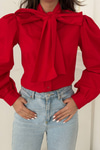 Red Shirt with Self-Trimmed Scarf