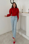 Red Shirt with Self-Trimmed Scarf