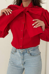 Red Shirt with Self-Trimmed Scarf