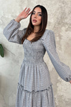 Navy Blue Plaid Covered Yarn Dress