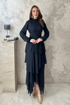 Navy Blue Layered Dress with Waist Detail