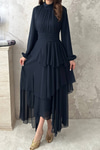 Navy Blue Layered Dress with Waist Detail