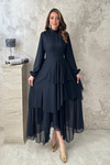 Navy Blue Layered Dress with Waist Detail