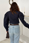 Navy Blue Shirt with Integrated Scarf