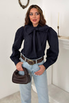 Navy Blue Shirt with Integrated Scarf