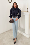 Navy Blue Shirt with Integrated Scarf