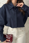 Navy Blue Shirt with Banded Sleeves