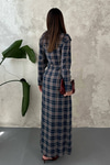 Navy Blue Pleated Plaid Dress