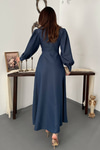 Navy Blue Pleated Dress With Front Zipper
