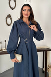 Navy Blue Pleated Dress With Front Zipper