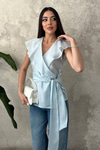 Blue Blouse With Tie Waist