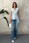 Blue Blouse With Tie Waist