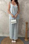Blue Halter Neck Blouse And Pants Set