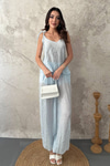 Blue Halter Neck Blouse And Pants Set