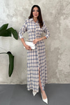 Blue Pleated Plaid Dress