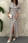 Blue Pleated Plaid Dress