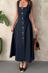 Blue Denim Dress With Decorative Buttons