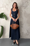 Blue Denim Dress With Decorative Buttons