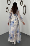 Blue Embellished Floral Dress
