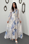 Blue Embellished Floral Dress