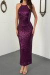 Purple Backless Sequin Dress