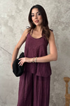Plum-Colored Halter-Neck Blouse And Trousers Set