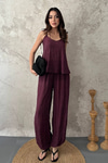 Plum-Colored Halter-Neck Blouse And Trousers Set