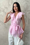 Pink Tie-Waist Blouse