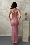 Pembe Işıltılı Askılı Uzun Elbise