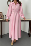 Pink Pleated Front Zip Dress