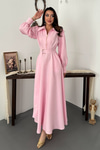 Pink Pleated Front Zip Dress