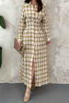 Yellow Pleated Plaid Dress