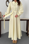 Yellow Pleated Front Zip Dress