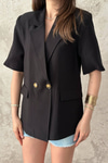 Black Two-Button Short-Sleeve Jacket