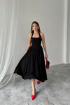 Black Halter Neck Linen Dress